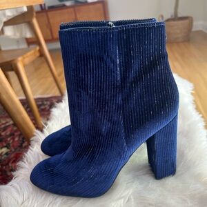 Women's Navy Velvet heel boots
